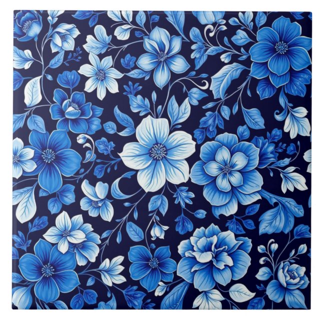 blaue Blumenkacheln Fliese (Vorderseite)