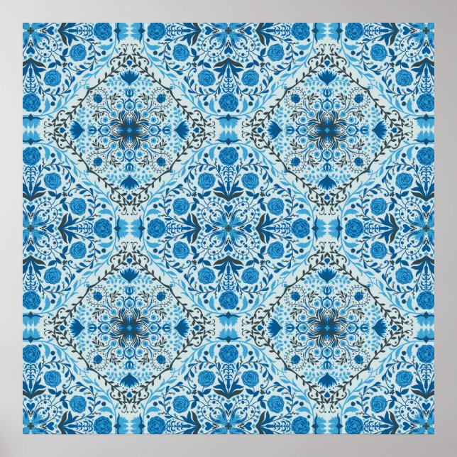 Blaue Blumenkacheln Poster (Vorne)