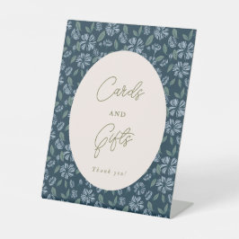 Blaue Blumenkarten der Marine und Geschenkgutschei Sockelschild