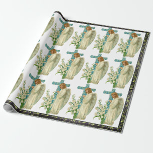 Blaue Blumenkreuz-Christliche Geschenkpapier