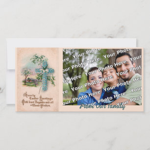 Blaue Blumenkreuz Christliche Ostern Fotokarte Feiertagskarte