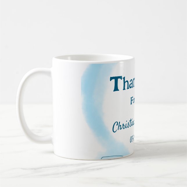 Blaue Blumenkrone Wasserfarbe Danke fürs Kommen Kaffeetasse (Links)