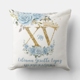 Blaue Blumenkrone XV QUINCEAÑERA Quince Keepake Kissen