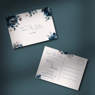 Blaue Blumenmeere Save the Date Postkarte