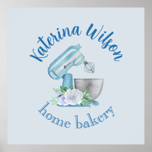 Blaue Blumenmischer Kleine Bäckerei-Logo-Marke Poster