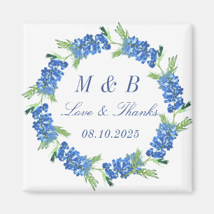 Blaue Blumenmonogramm-Hochzeit Danke  Magnet