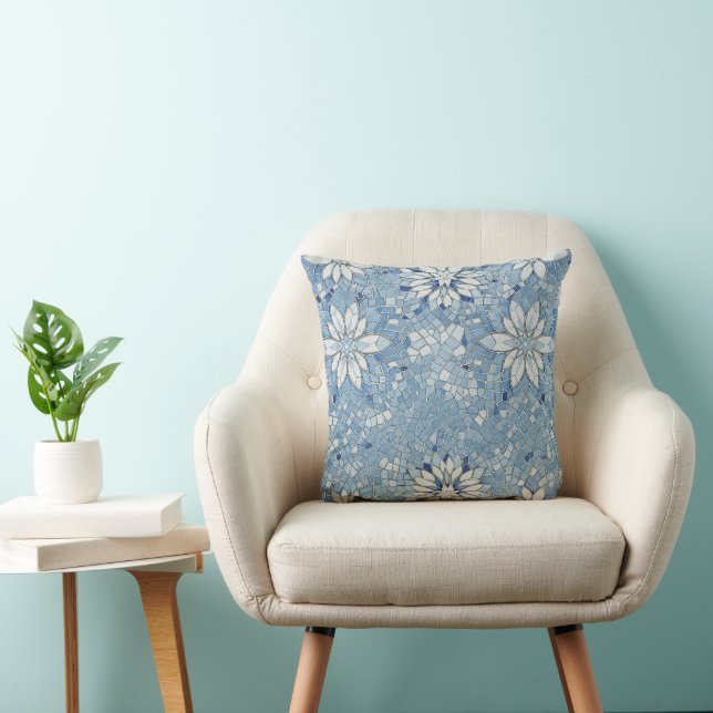 blaue Blumenmosaik Kissen (Stuhl )