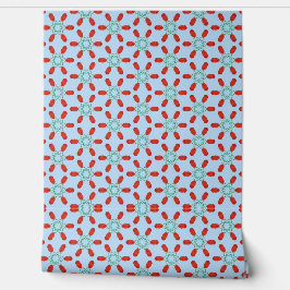 blaue Blumenmotive geometrisches Musterdesign Tapete