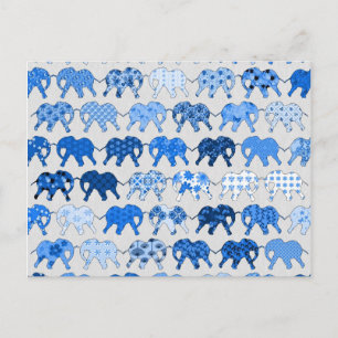 Blaue Blumenmuster-Elefanten Postkarte