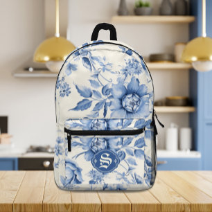 Blaue Blumenmuster Französische Toile Chinoiserie  Bedruckter Rucksack