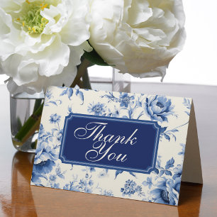 Blaue Blumenmuster-Französische Toile-Chinoiserie- Dankeskarte