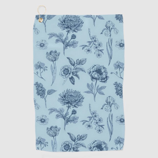 Blaue Blumenmuster  Golfhandtuch (Vorderseite)