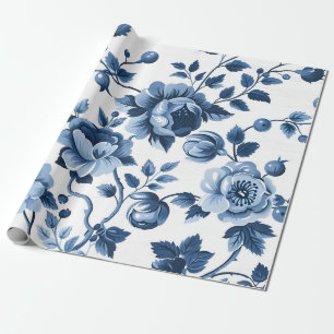 Blaue Blumenmuster im französischen Cotgore Geschenkpapier