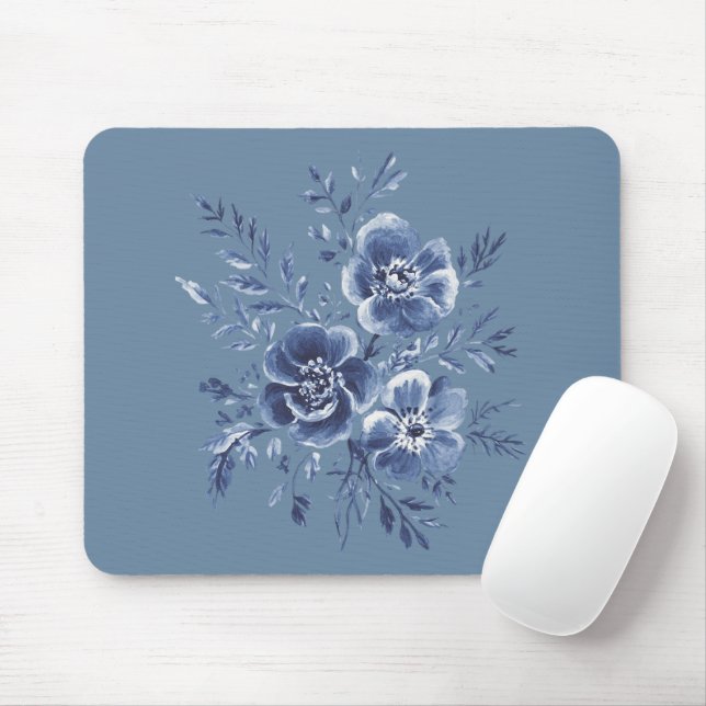 Blaue Blumenmuster Mousepad (Mit Mouse)