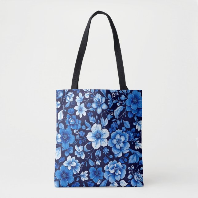 blaue Blumenmuster-Tasche (Vorderseite)