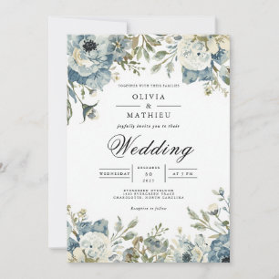 Blaue Blumenpforte Hochzeit mit melancholischer St Einladung