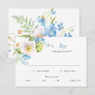 Blaue Blumenphantasie Blumen-Menüauswahl RSVP Karte