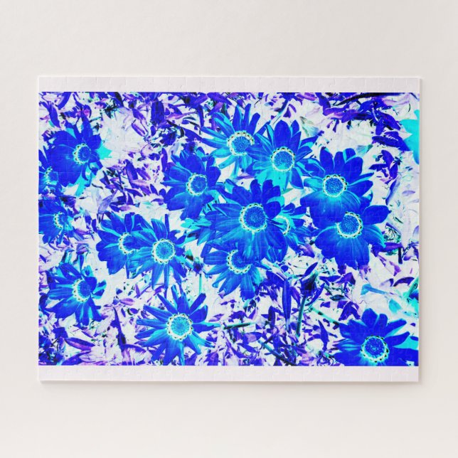 Blaue Blumenpower-Kunst Puzzle (Horizontal)