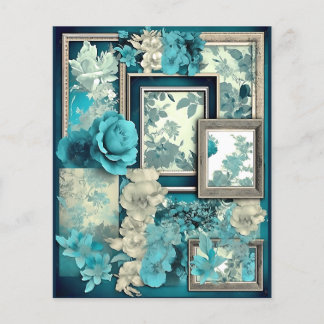 Blaue Blumenrahmen Decoupage Scrapbook Papier