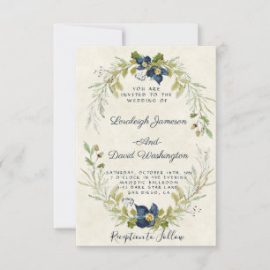 Blaue Blumenrahmen-Hochzeitseinladung Einladung