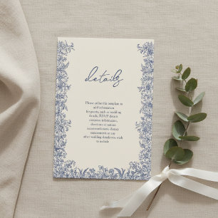 Blaue Blumenrand-Hochzeit  Begleitkarte