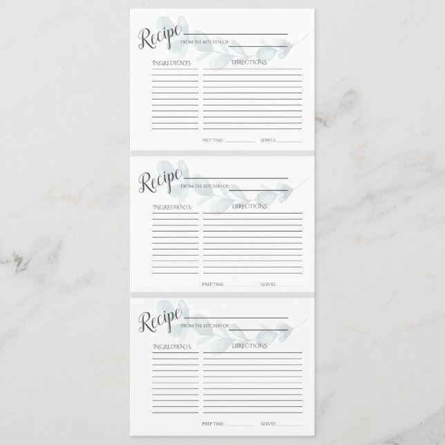 Blaue Blumenrezeptorkarten Menükarte (Vorderseite)