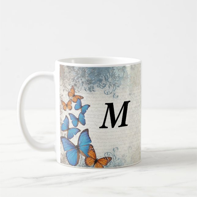 Blaue Blumenschmetterlinge Tasse (Links)