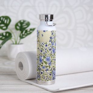 Blaue Blumensteppdecke Trinkflasche