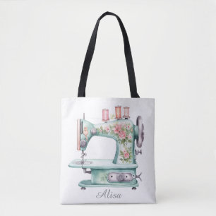 Blaue Blumenstickerei Nähmaschine-Tasche
