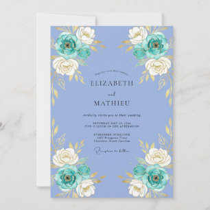 Blaue Blumenstrauß-Hochzeit Einladung