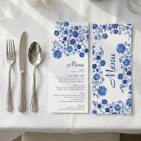 Blaue Blumenstrauß Hochzeitsmenükarte
