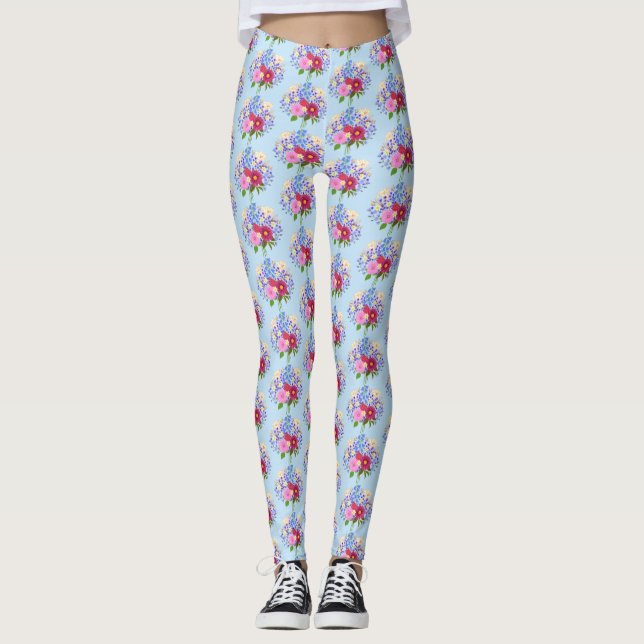 Blaue Blumenstrauss-Leggings Leggings (Vorderseite)