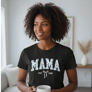 Blaue Blumentraum-Mama-Universitätsästhetik femini T-Shirt
