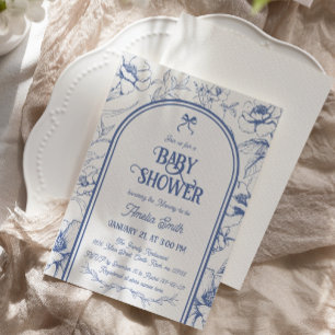Blaue Blumenverzierung Vintage-Baby-Party-Einladun Einladung