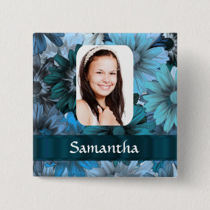 Blaue Blumenvorlage Button