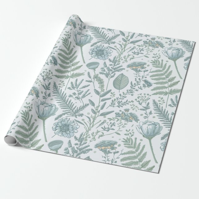 Blaue Blumenwallpaper Geschenkpapier (Ungerollt)