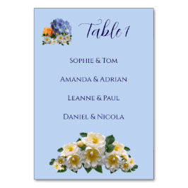 Blaue Blumenzettel Tischnummer