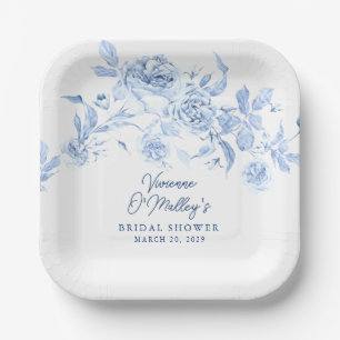 Blaue Blumige Brautparty Pappteller