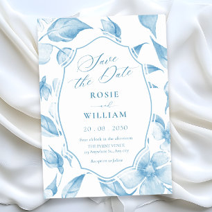 Blaue blumige elegante save the date