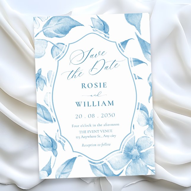 Blaue blumige elegante  save the date (Von Creator hochgeladen)