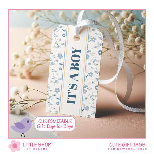 Blaue Blumige Es ist ein Junge Anpassbare Babypart Geschenkanhänger
