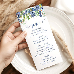 Blaue Blumige Heidelbeer-Herbst-Hochzeitsmenükarte