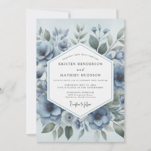 Blaue Blumige Hochzeit Einladung