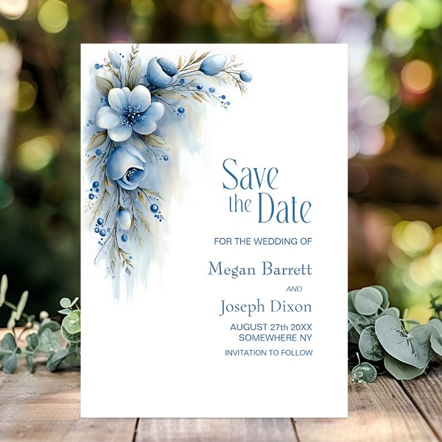Blaue Blumige Hochzeit - Termin vormerken Save The Date (Von Creator hochgeladen)