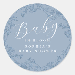 Blaue Blumige Jungen-Baby-in-Blüte-Baby-Party Runder Aufkleber