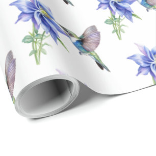 Blaue Blumige Kolibri-Wildblume  Geschenkpapier