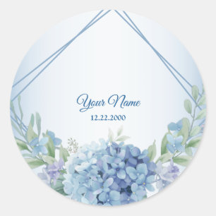 Blaue Blumige Kräuter Staubige Vintage Hochzeitsfe Runder Aufkleber