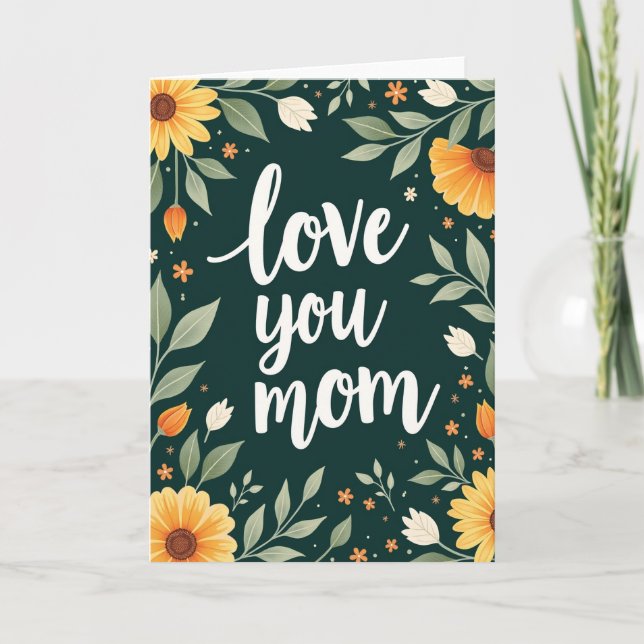 Blaue Blumige Lieb Dich Mama Karte (Vorderseite)