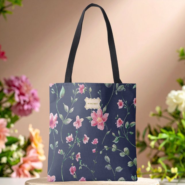 Blaue Blumige rosa Blumen Muster Trendig Klassisch (Von Creator hochgeladen)