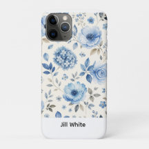 Blaue Blumige Weiße Wasserfarbe